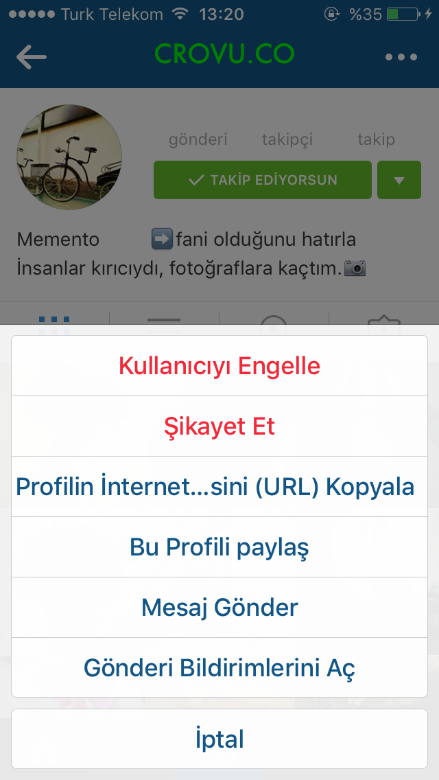Instagram'da Birini Engelleme